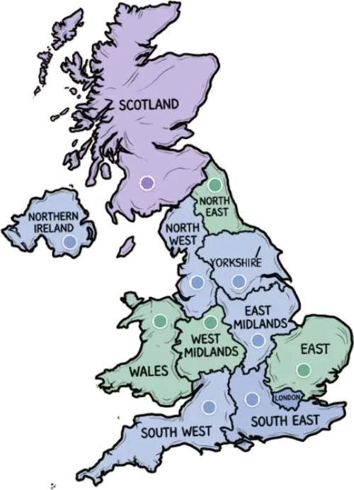 UK Mood Map showing regions coloured by mood